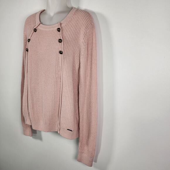 Abercrombie & Fitch Womens Pullover Sweater Large Pink Ribbed Button Detail Knit - Picture 5 of 13